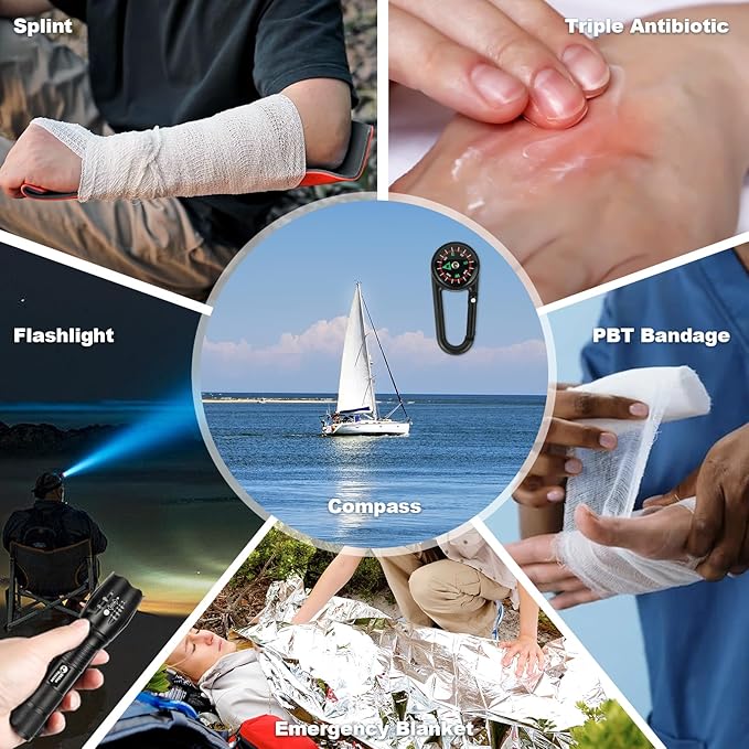RHINO RESCUE Waterproof Marine First Aid Kit for Boat Durable First Aid Box for Crews with Emergency Medical Supplies for Travel & Fishing (Red)