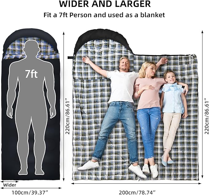 GEERTOP Flannel Sleeping Bags for Adults Big & Tall People Portable Cold Weather Envelope XXL All Seasons Camping Sleeping Bag