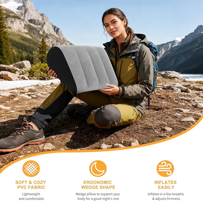 Inflatable Wedge Pillow Camping Cushions – Portable Folding Body Positioners Lightweight Wedge Pillow,Cushion for Yoga,Sleeping,Travel,Reading Lumbar Cushion for Back Pain and Pressure Relief