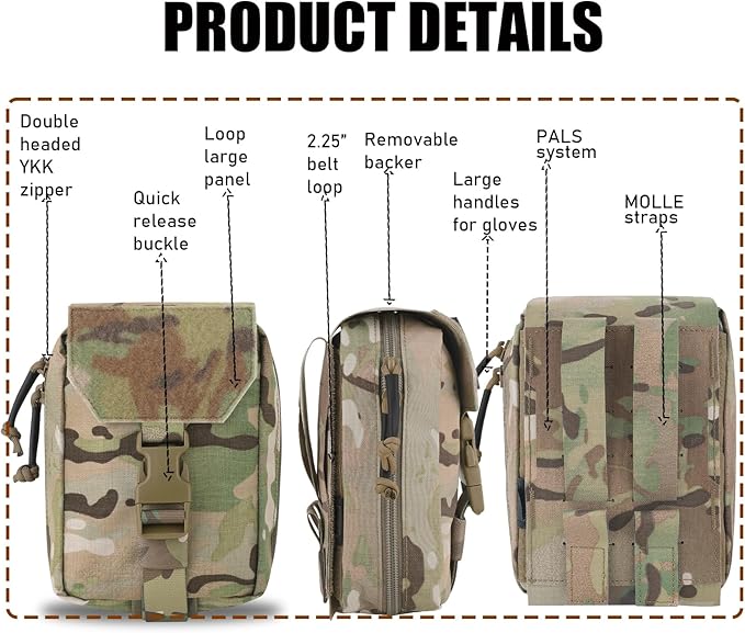 PETAC GEAR Tactical Rip Away Medical IFAK Pouch Tear Off First Aid EDC Pouches Molle & Belt Outdoor Emergency Survival Bag