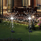 Solar Garden Firework Lights Outdoor Waterproof, 2 Pack Solar Powered Art Stake Twinkle Lighting for Outside Decor, 120 LED Sparklers String Lights for Yard Pathway Decorations(White)