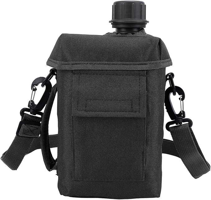 Outdoor - 2L Portable Water Canteen with Waist Bag, Multi Fuctional PVC Flat Camping for Surplus or Bushcraft Gear (Black)