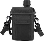Outdoor - 2L Portable Water Canteen with Waist Bag, Multi Fuctional PVC Flat Camping for Surplus or Bushcraft Gear (Black)