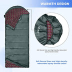 0 Degree Sleeping Bag for Cold Weather,100% Cotton Flannel XXL for Adults Big and Tall Cold Weather Winter Zero Degree Camping,Free Compression Sack