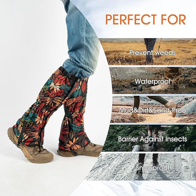 Waterproof Adjustable Leg Gaiters for Men and Women Snow Boot Gaiters for Hiking in Hunting Sand and Mud Mountain Climbing or Snowshoeing