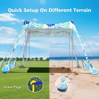 2PM SPORTS Beach Tent Canopy with UPF50+ UV Protection, Outdoor Large Beach Sun Shade Shelter for Family Picnic Camping Travel Shore Fishing, 8 Sandbags, Sand Shovel (Leaf, 8x8 FT)