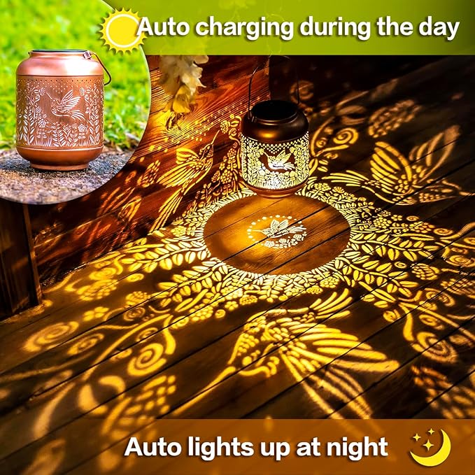 Hummingbird Solar Lanterns Outdoor Waterproof Hanging Solar Lights Hummingbird Gifts for Women/Men Metal Decorative LED Hummingbird Lanterns for Garden Decor,Patio,Lawn,Pathway,Yard