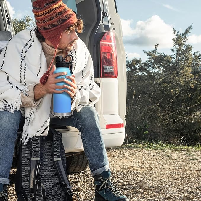 Modern Water Bottle with Straw Lid Dustproof, 3 Lids Vacuum Insulated Stainless Steel Metal Thermos, Reusable Leak Proof BPA-Free Flask for Gym, Travel, Sports-40 Oz Gradient Blue