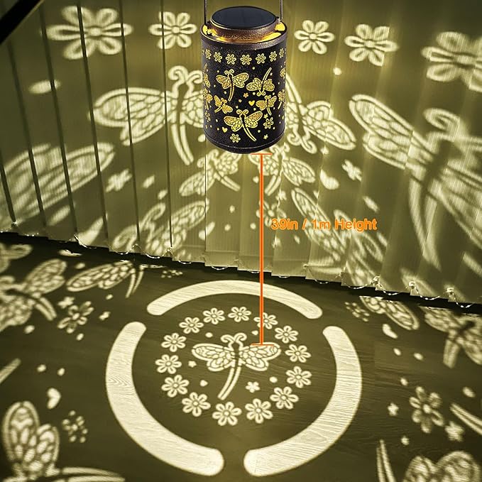 2025 Upgraded Dragonfly Solar Lanterns Outdoor Waterproof Hanging Lights, Hollowed-Out Metal Solar Lantern for Garden, Patio, Porch, Yard Decorations & Gifts for Women, Mom, Grandma