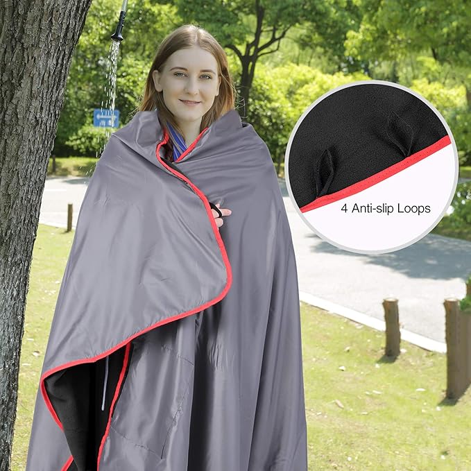 REDCAMP Large Waterproof Stadium Blanket for Cold Weather, Soft Warm Fleece Camping Blanket Windproof for Outdoor Sports, Blue/Red (Outer Grey/Inner Black)