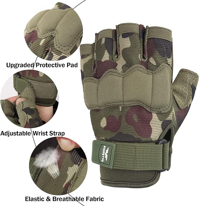 FIORETTO Fingerless Gloves, Half Finger Gloves for Driving, Cycling, Shooting, Hunting, Motorcycle, Climbing, Outdoor Work 215801