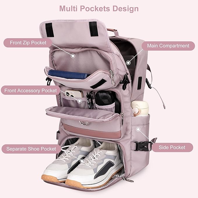 PIJUSHI Carry on Travel Backpack for Women Convertible Duffel Bag Backpack Large Luggage Rucksack Fit 16 Inch Laptop(PE039 Light Purple)