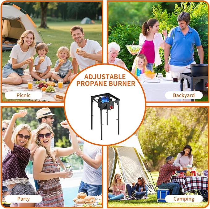 Propane Burner, 75,000 BTU High Pressure Single Gas Stove with 0-20 PSI Adjustable Regulator, Camping Stove with 8 Detachable Legs for Camping, Backyard, Tailgating, Outdoor Cooking