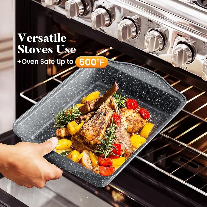 Kitchen Academy Granite Nonstick Cookware Set - 17 Piece Gray Cooking Pans Set, Induction Pots and Pans Set Non Stick, PFOA & PFOS Free.