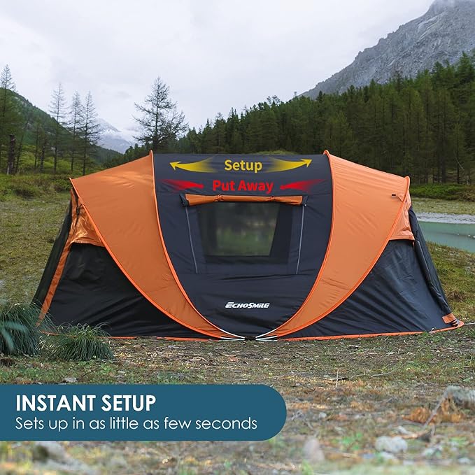 EchoSmile Instant Pop Up Camping Tent, 2/4/6 Person, Easy Setup Tent, Water Resistant Dome, Portable with Carry Bag