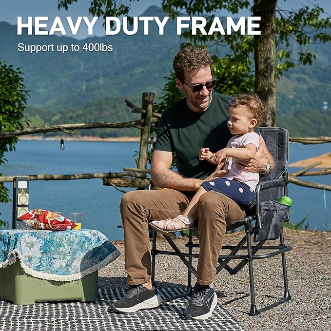 EVER ADVANCED Camping Directors' Chair with Side Table, Portable Folding Chair with Compact Size, Heavy Duty with Pocket for Camping, Lawn, Sports and Fishing, 400lbs, Gray 2 Pack