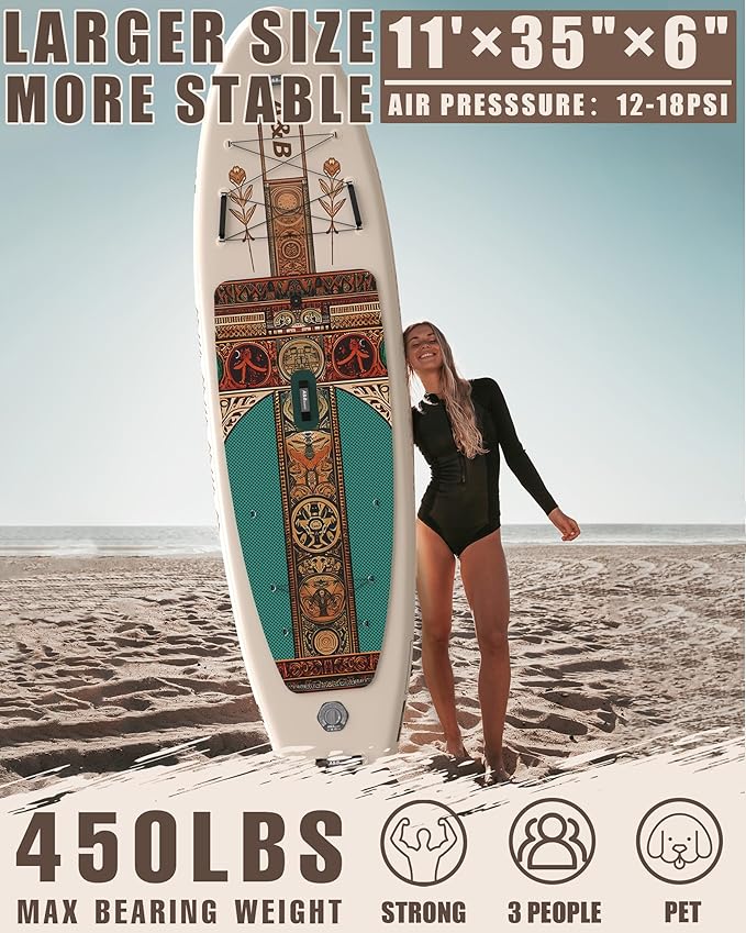 ABBOARD Inflatable Stand Up Paddle Boards - Extra Wide Fishing Paddleboard,Cool Design, Ultra Stable Standup SUP,15 D-Rings, 5 Handles,Camera Mount,100L Backpack, 10L Dry Bag,Youth/Adults