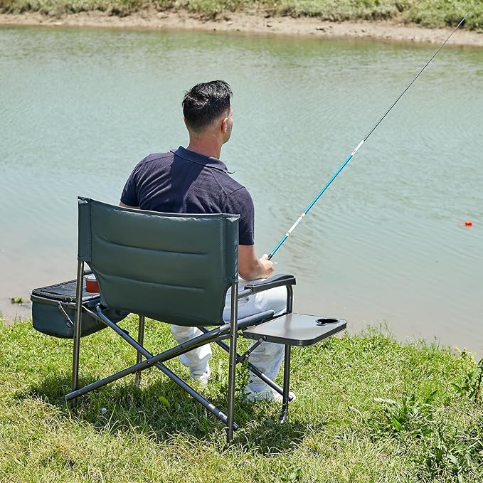 TIMBER RIDGE XXL Oversized Directors Chair 600lbs - Heavy Duty Camping Chair with Cooler Bag & Table, Portable Folding Chair with Wide Seat for Tailgating, Patio, Outdoor - Grey