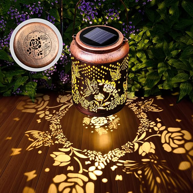 Hyrion Butterfly Solar Lanterns Outdoor Waterproof Metal Hanging Lights, Garden Decor Gifts for Women, Mom, Grandma Solar Decorations for Yard, Patio, Backyard, Porch, Lawn, Walkway, Tabletop