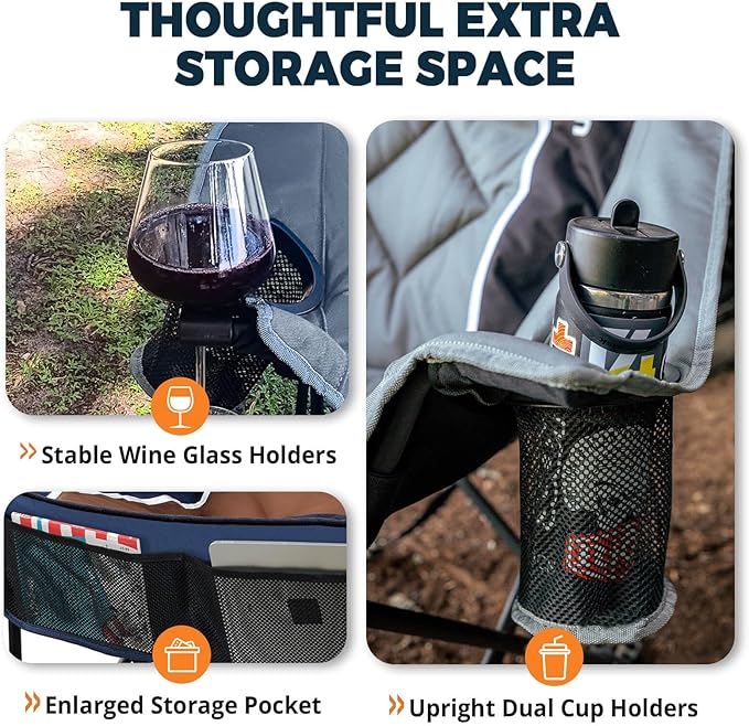 Double Camping Chair for Adults Oversized 2 Person Loveseat Chair for Heavy People, Folding Padded Outdoor Seat with Cup Holders & Carry Bag, 660 lbs Capacity, for Camping, Sports, Backyard