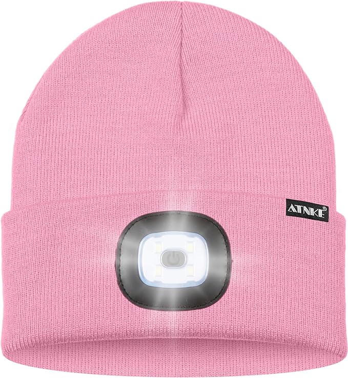 ATNKE LED Lighted Beanie Hat,USB Rechargeable 4 LED Running Headlamp Bright Cap with The Light Gifts for Men and Women