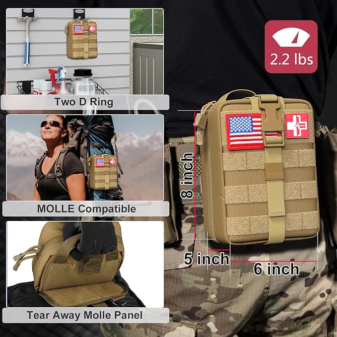 [Upgrade] Survival First Aid Kit Outdoor Molle System with Tactical Gear Set Trauma Kit for Camper Travel Hunting Hiking and Adventures