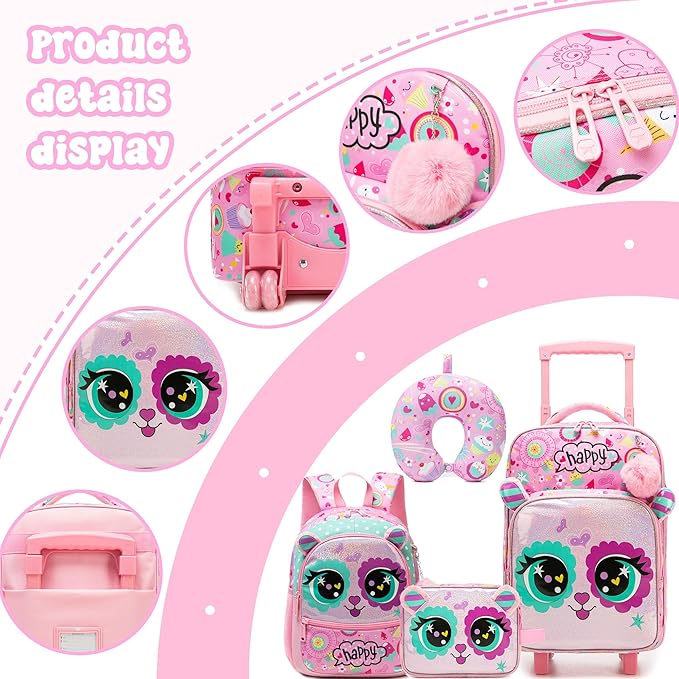 Kids Carry On Luggage with Wheels Softside Kids Suitcase for Girls Airline Approved & Girls Multi-function Carry Bag 4pcs Set
