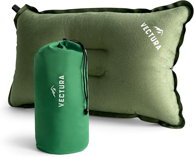 Self-Inflating Camping Pillow – Lightweight & Compact Backpacking Pillow for Hiking, Travel & Outdoor Use – Comfortable Inflatable Pillow for Sleeping – Size 45 x 30 cm (Olive Green)