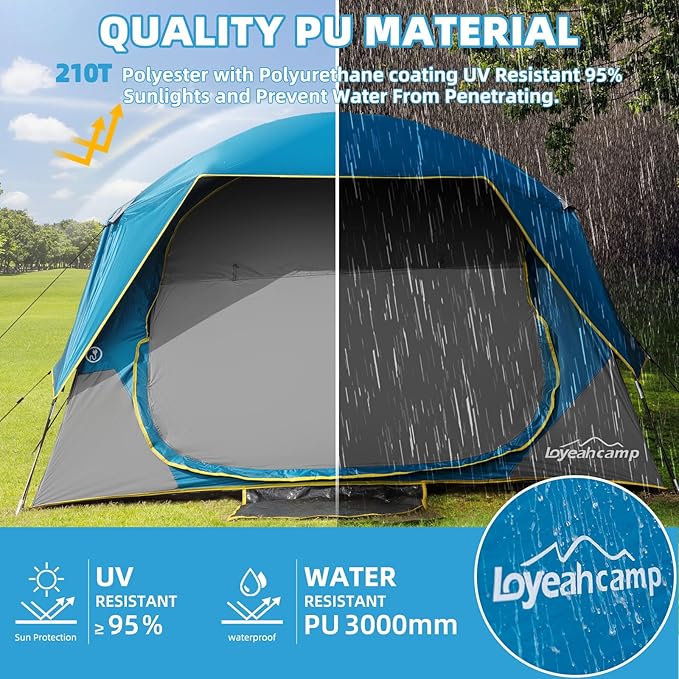 Tents 4 Person Camping Tent, Easy Setup Waterproof Family Tents for Camping, Portable Dome Tent for Outdoor Camping with Rainfly, Carry Bag