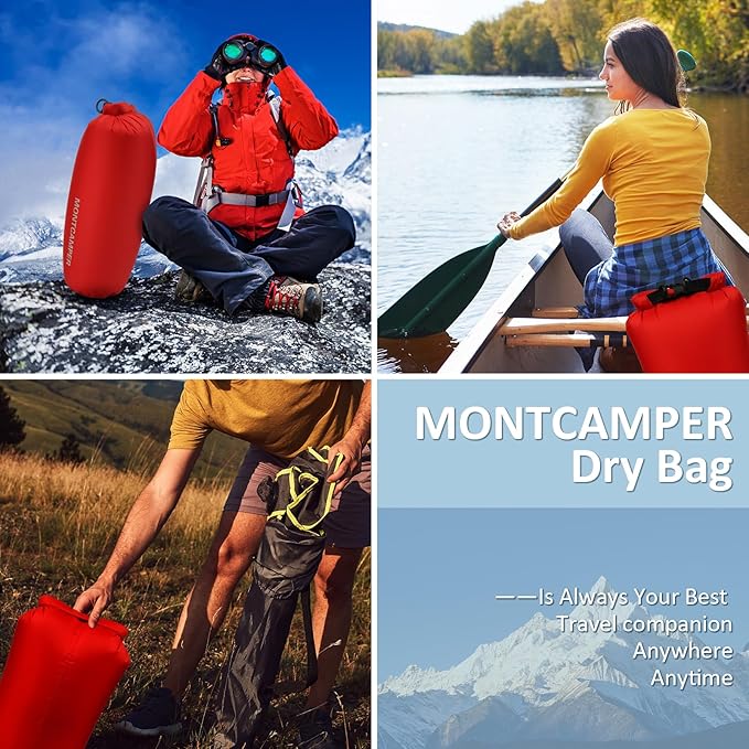 30D Nylon Waterproof Dry Bag-Suitable for Hiking, Kayaking and Rafting-Portable Waterproof Storage Sack with Roll Top Closure-Float on Water(3L/Red)