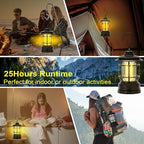 Camping Lanterns Rechargeable, Portable Electric LED Camping Lights Outdoor Hanging Tent Light Vintage Tabletop Lantern Decor Stepless Dimming Waterproof for Camping, Power Outages, Indoor (Black)