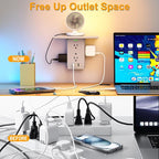 Socket Wall Shelf-CFMASTER 10 Port Surge Protector Wall Outlet, 8 Electrical Outlet Extenders and 2 USB Ports 2.4A, with Removable Built-In Shelf, FCC Listed (1, Gray)…