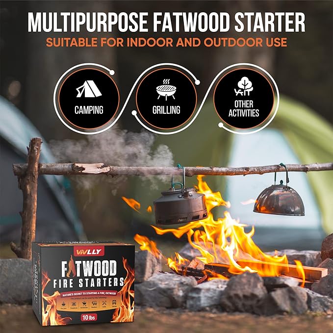 Fatwood Fire Starter Sticks 10 lb – 100% Natural, Resin-Rich Kindling for Fireplace, Wood Stove, Fire Pit & Campfire – Quick-Ignite Pine Wood Starter Logs – Clean Burn, Indoor/Outdoor – Easy Lighting