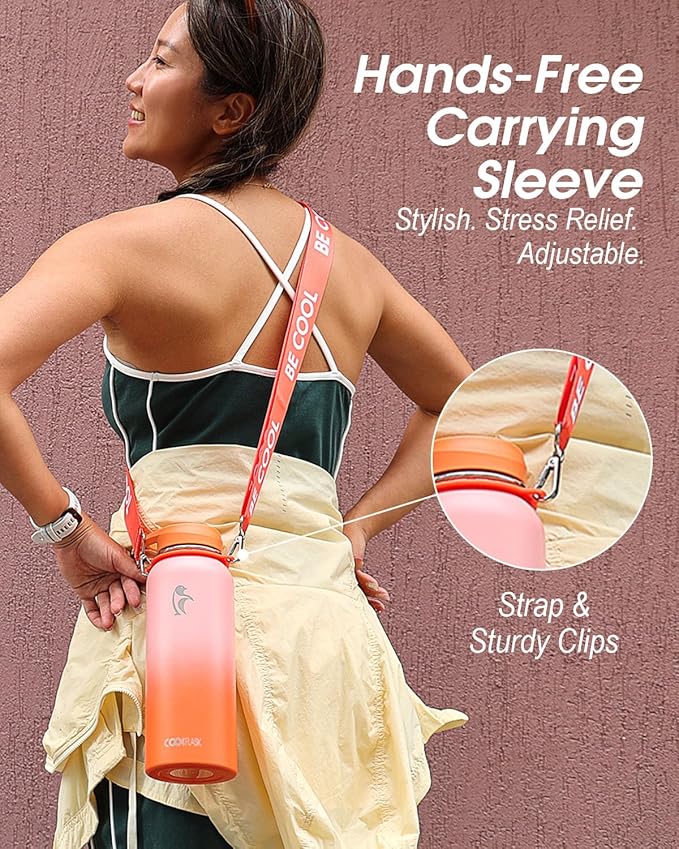 Coolflask Insulated Water Bottle with Straw, 40 oz Metal Water Flask with Straw & Spout Lids, Stainless Steel Double Wall Vacuum, Keep Cold 48h Hot 24h, Leak Proof & Non-BPA, Sunny Orange