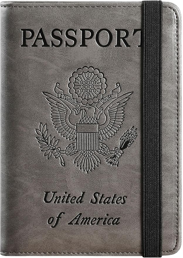 Passport Holder Cover Wallet Travel Essentials RFID Blocking Leather Card Case International Must Haves Travel Accessories for Women Men(101#Coffee Grey)