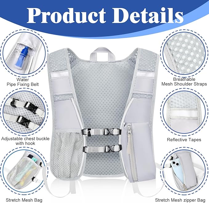 Hydration Backpack with 2L Water Bladder Bag, Lightweight and Breathable Running Vest for Men, Adjustable Chest Straps Water Pack for Cycling Hiking Climbing Outdoor