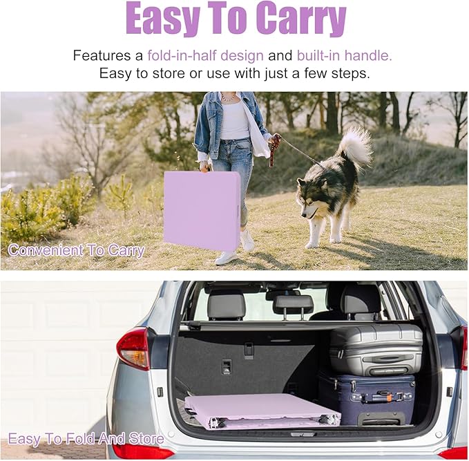 4 FT Folding Table with Carry Handle, Portable Fold-in-Half Plastic Table, Rectangle Foldable Table for Indoor/Outdoor Purple