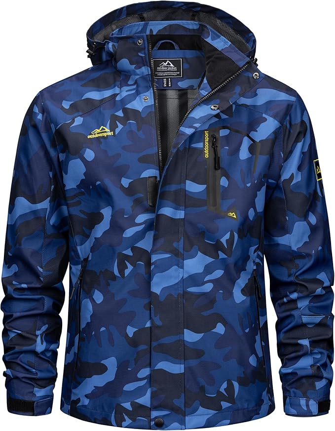 TACVASEN Men's Rain Jacket Lightweight Windbreaker with Hooded Water Resistant Outdoor Raincoat for Hiking Travel Camping