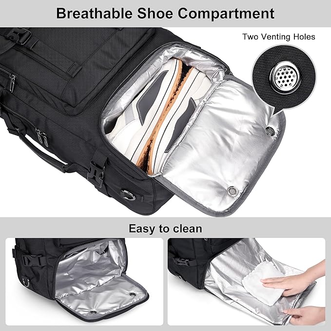 PIJUSHI Travel Backpack for Women Men Carry on Luggage Backpack Flight Approved Convertible Duffle Bag Fit 16 Inch Laptop(PE037 Black)