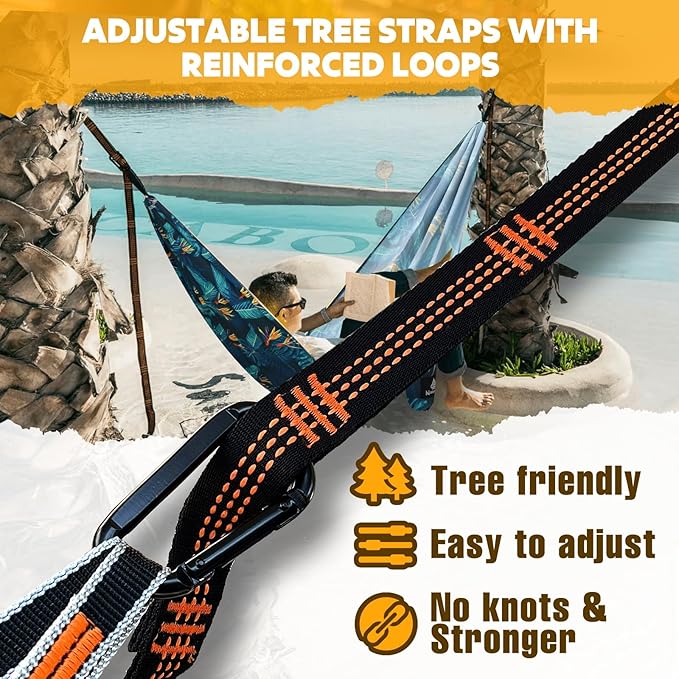 NATUREFUN Ultra-Light Travel Camping Hammock | 300kg Load Capacity,Breathable,Quick-Drying | 2 x Premium Carabiners,2 x Nylon Slings Included | Outdoor Indoor Garden