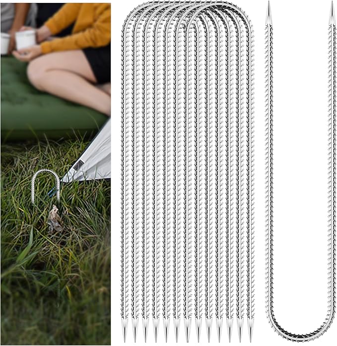 20 Pieces Trampoline Stakes Anchors High Wind Heavy Duty,U Shaped Garden Hooks Stakes for Ground,Trampoline Tie Downs Anchor Kit,Bounce Horseshoe House Stake,Rebar Camping Tent Stakes,12 Inch Long