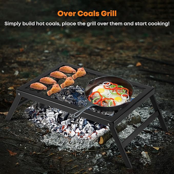 Stanbroil Folding Campfire Grill Grate, Outdoor Portable Camping Grill for Camping Cooking Fire Pit, 17.5" x 12.2"