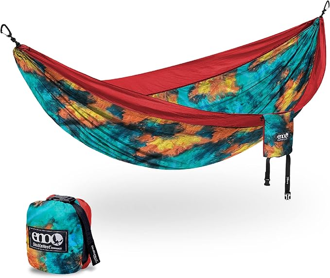 ENO DoubleNest Hammock - Lightweight, Portable, 1 to 2 Person Hammock - for Camping, Hiking, Backpacking, Travel, a Festival, or The Beach - Tie Dye/Red