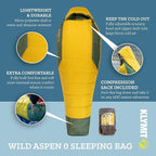 Klymit Sleeping-Bags KLYMIT Wild Aspen Lightweight Mummy Sleeping Bag, Best Gear for Cold Weather Camping, Hiking, Backpacking, Pair with Static V Sleeping Pad (Size Regular to XL)