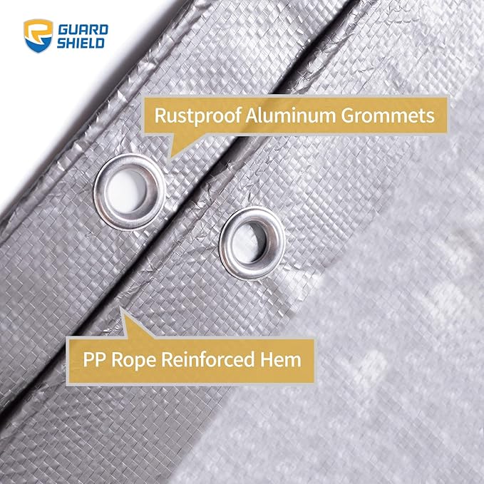 GUARD SHIELD Tarp 20x20 Feet Waterproof Grey/Silver Tarps 8Mil Multi Purpose UV Resistant Cover for Outdoor,Camping,Tent,Boats