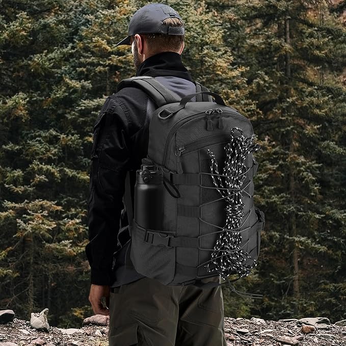 25L Hiking Backpack Small Tactical Backpack Daypack Camping Trekking Hunting Molle Pack for Men Women, Black