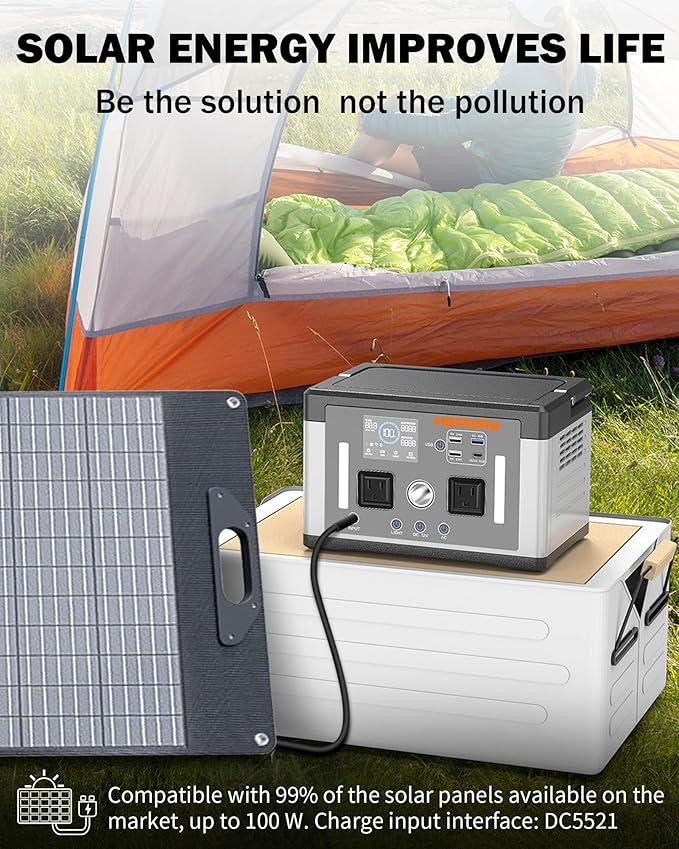 Portable Power Station 700W,577Wh Solar Generator Surge 1000W Pure Sine Wave 120V AC DC Outlets,Battery Powered Generator Home Backup Battery for CPAP,Home Emergencies,Camping,RVs,Blackout