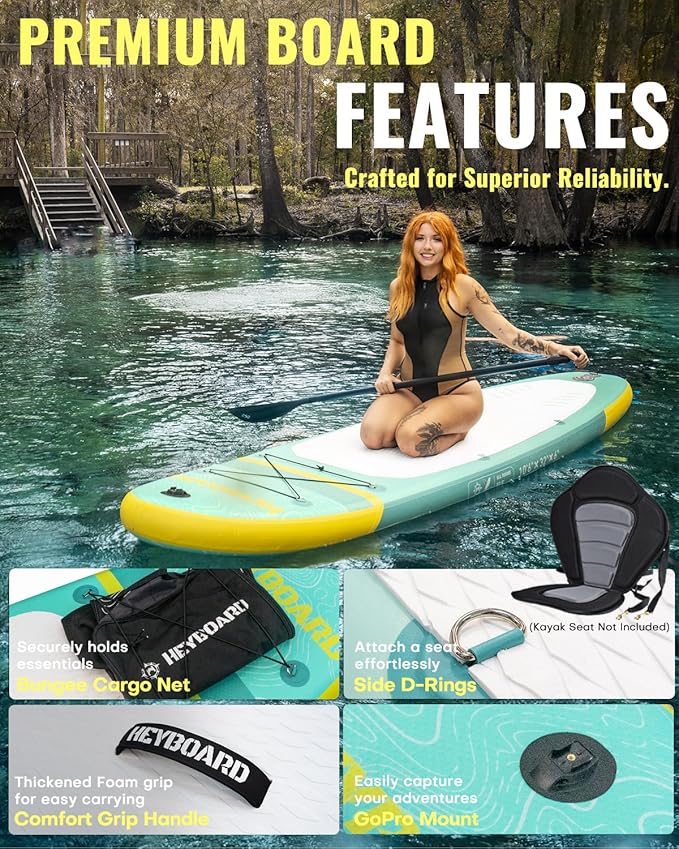 HEYBOARD Inflatable Stand Up Paddle Board 10'6"×32"×6" Standup Paddleboard with Premium SUP Accessories & Backpack, Non-Slip Deck, Waterproof Bag, Leash, Paddle, Hand Pump