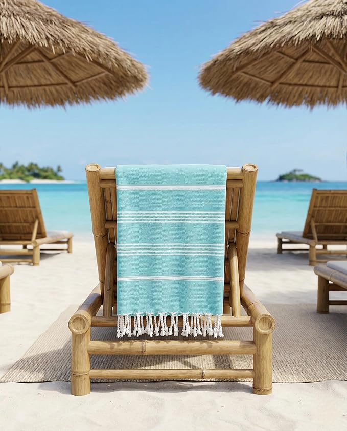 Cotton Turkish Beach Towel with Towels Oversized 36"x72" Pool Absorbent Extra Large Quick Dry Sand Travel Towel (Aqua Satin, 4 Pack)