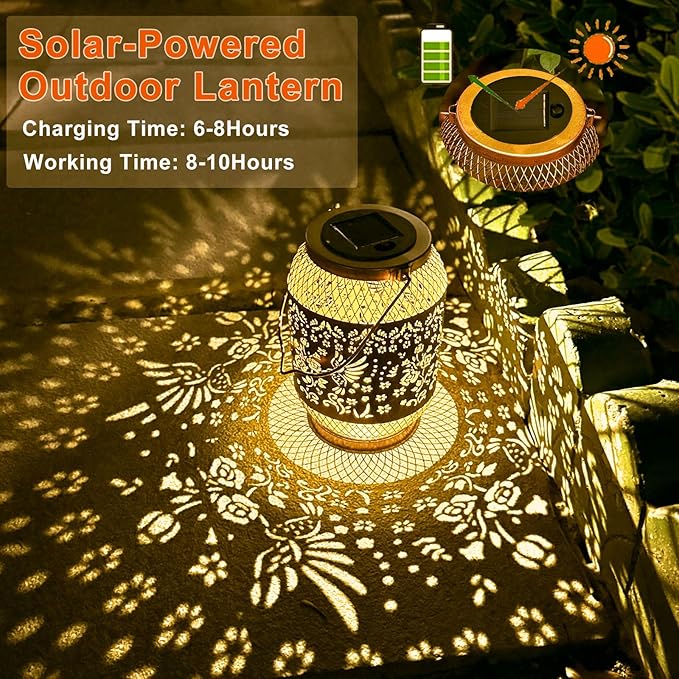 Solar Lantern Outdoor Waterproof,Birthday Gifts for Women Mom Grandma,Hummingbird Garden Decor,Metal Hanging Solar Lights Decorative for Christmas,Thanksgiving,Backyard,Patio,Porch,Lawn
